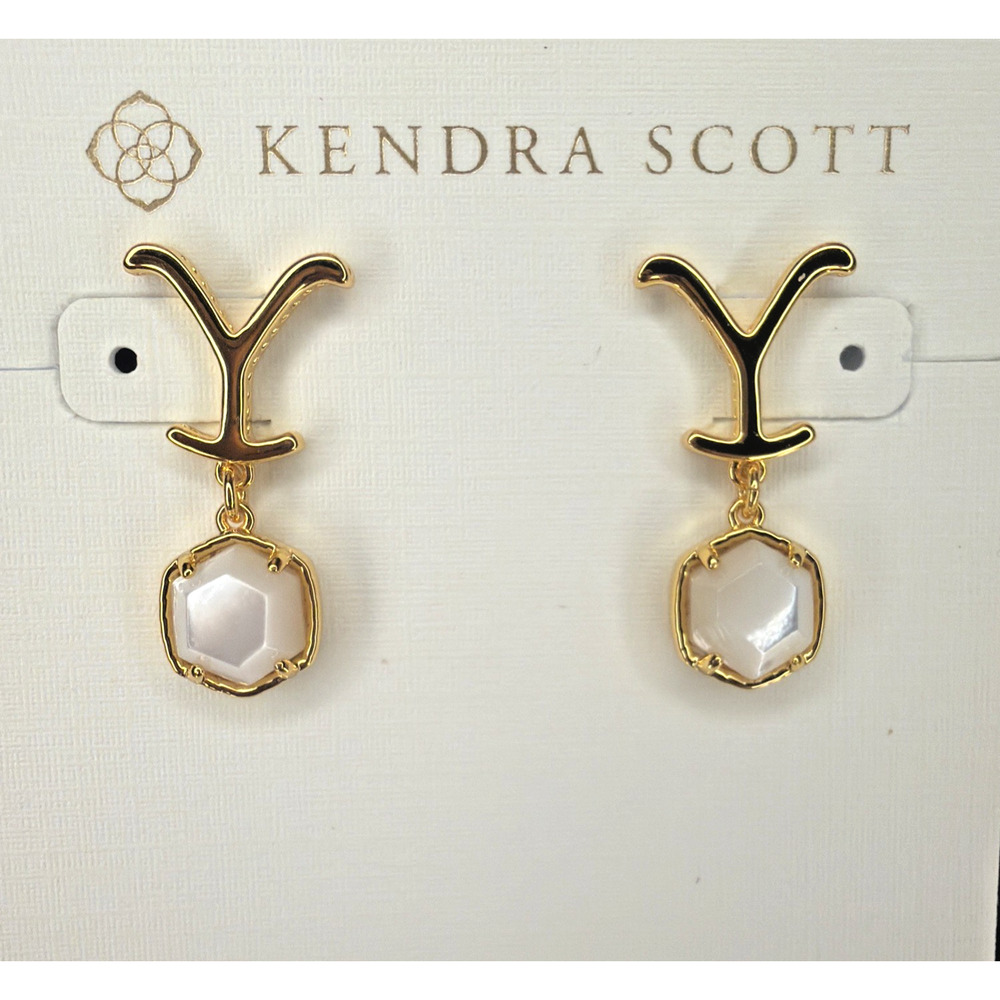 Kendra Scott Yellow Rose x Yellowstone Dutton Drop Earrings | Vintage Gold & MOP